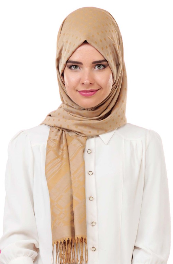 Cachmira Desenli Viskon Sarı-Gold Şal